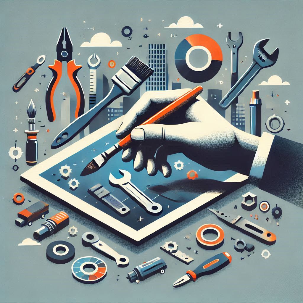 ابزارهایی در دستان استادکار در حال خلق یک اثر هنری.