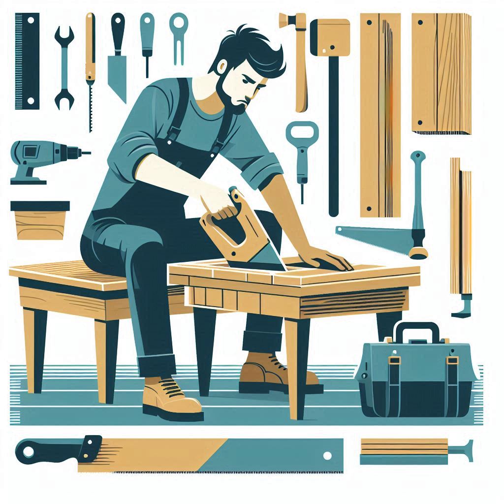 نجار اوسا در حال طراحی مبلمان چوبی