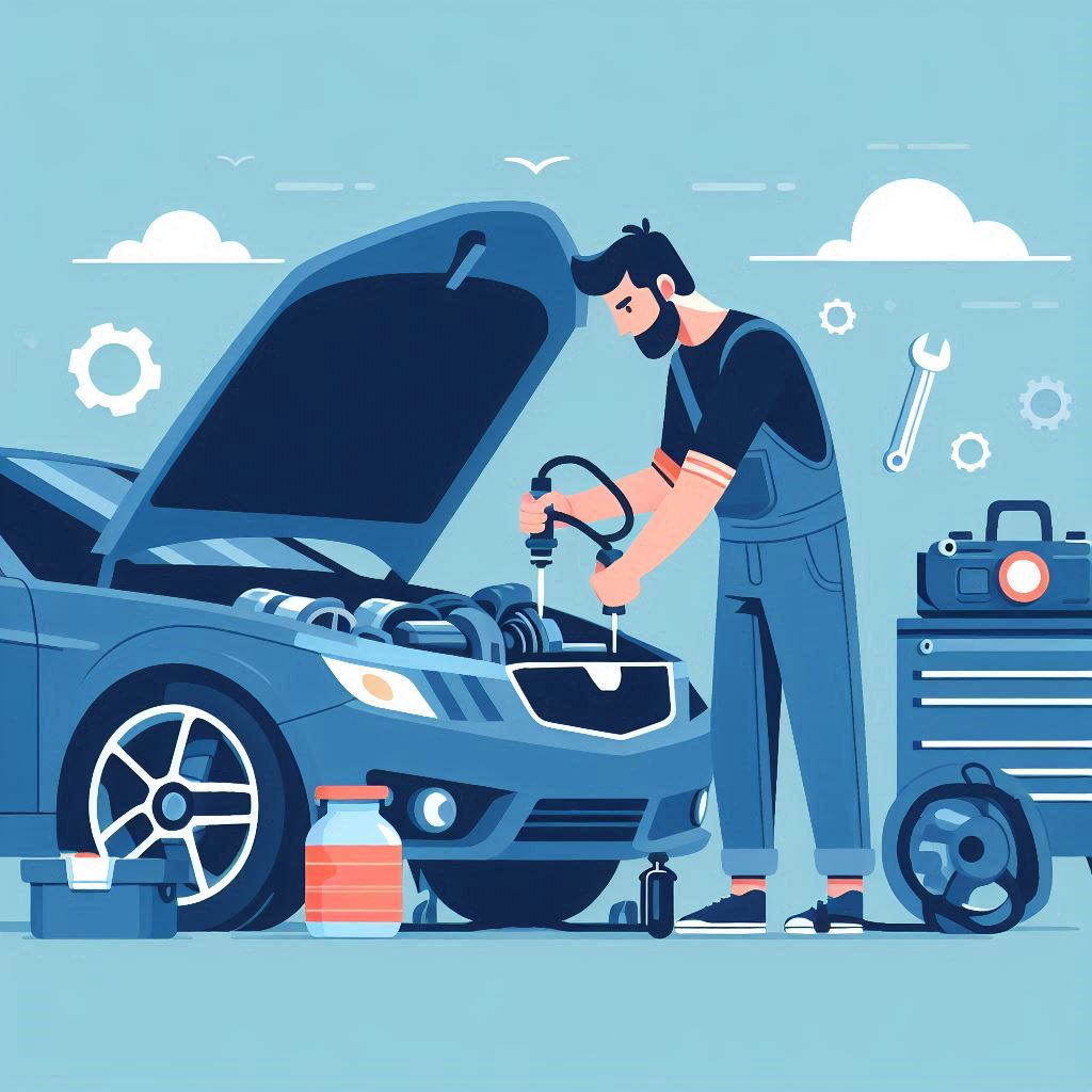 مکانیک اوسا در حال تنظیم موتور خودرو